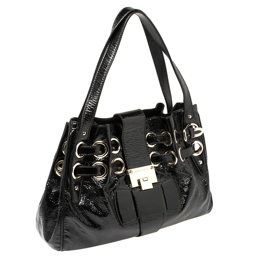 Jimmy Choo Schwarzes Lackleder Ramona Umhängetasche Damen