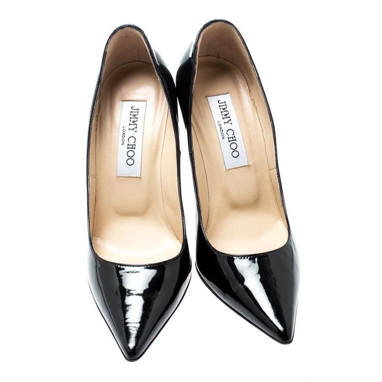 Jimmy Choo Black Patent Leather Romy Pointed Toe Pumps Size 35 at ...