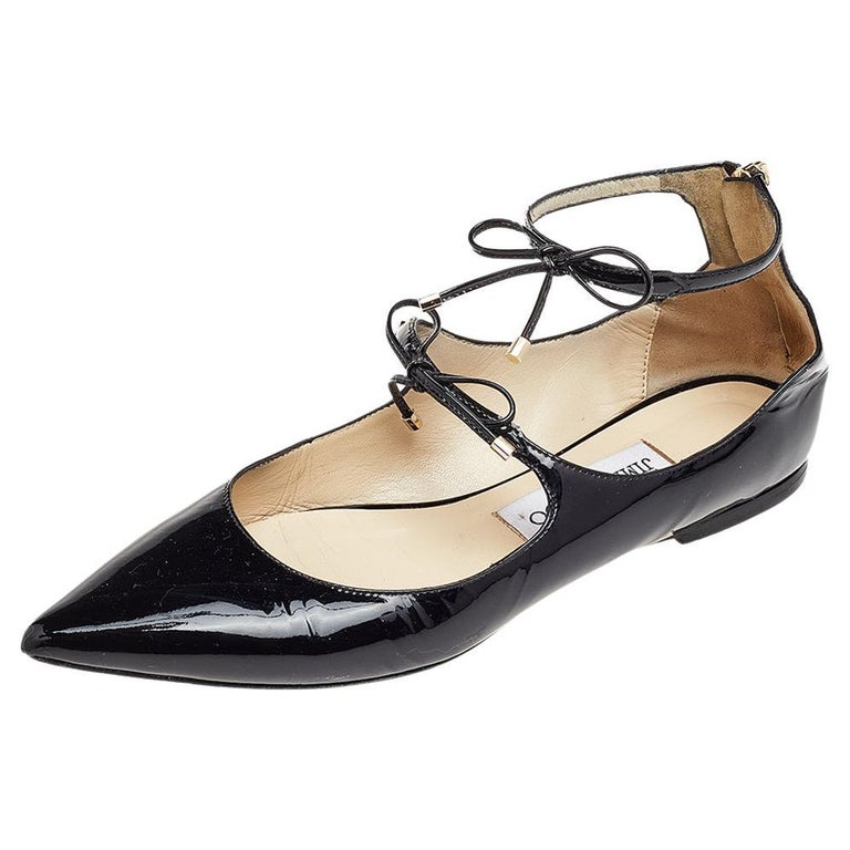 Jimmy Choo Black Patent Leather Sage Ballet Flats Size 37 at