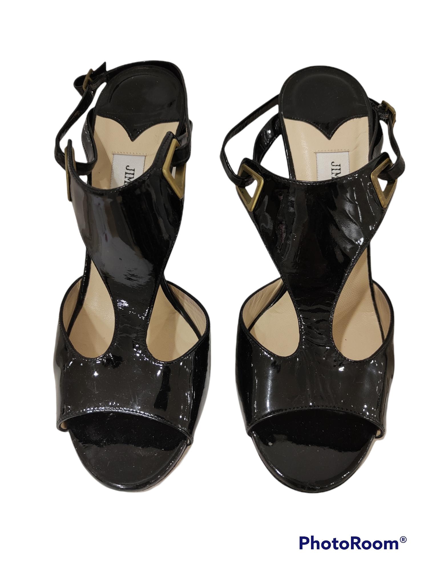 Jimmy Choo black patent leather sandals shoes
size 39