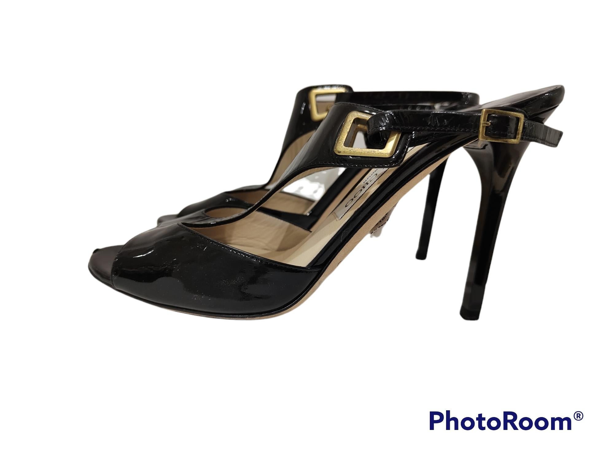 Black Jimmy Choo black patent leather sandals shoes