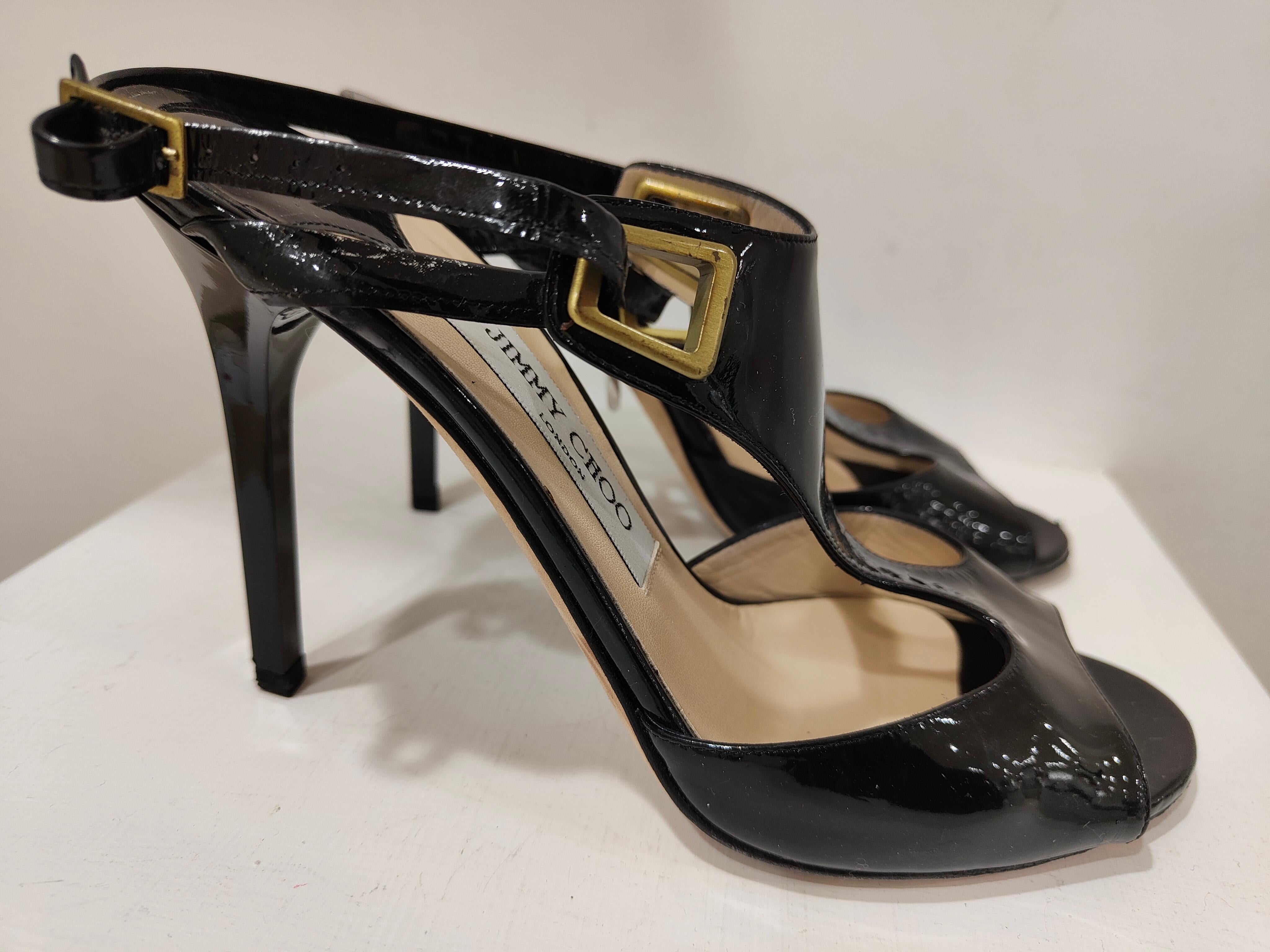 Jimmy Choo black patent leather sandals shoes In Good Condition In Capri, IT