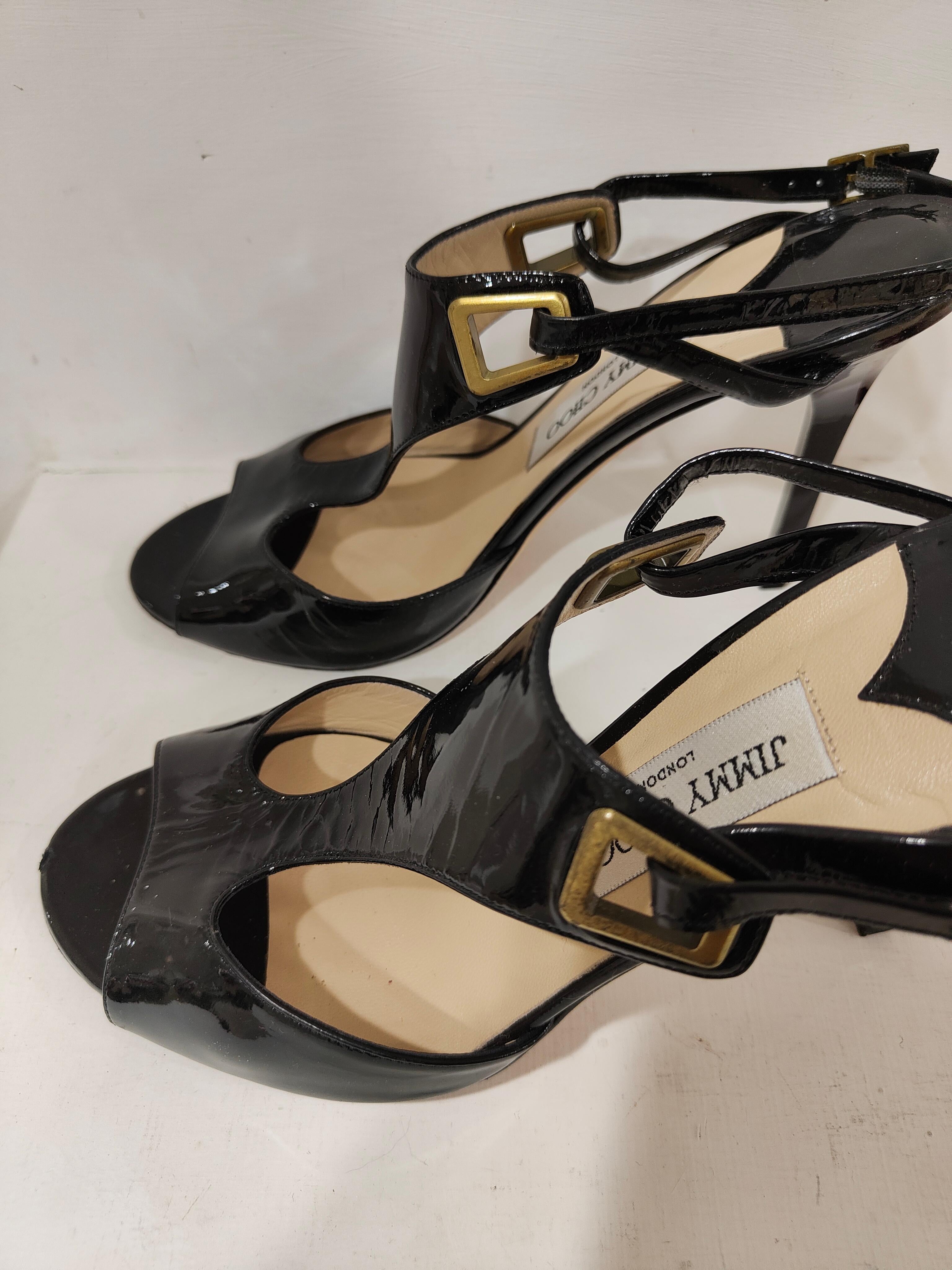 Women's Jimmy Choo black patent leather sandals shoes