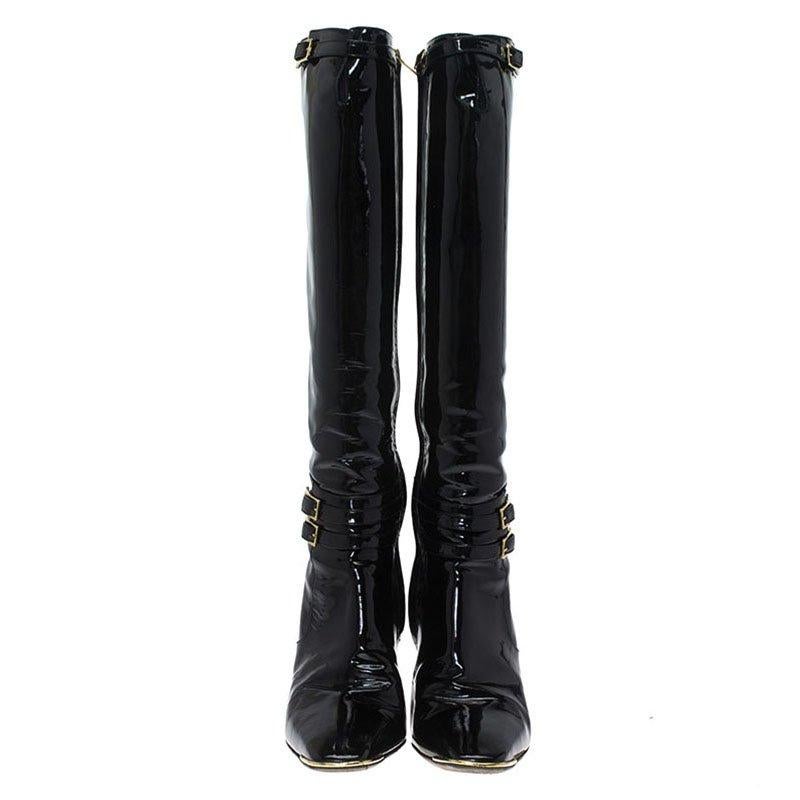 Jimmy Choo Black Patent Leather Sheila Knee Boots Size 40 In Good Condition In Dubai, Al Qouz 2