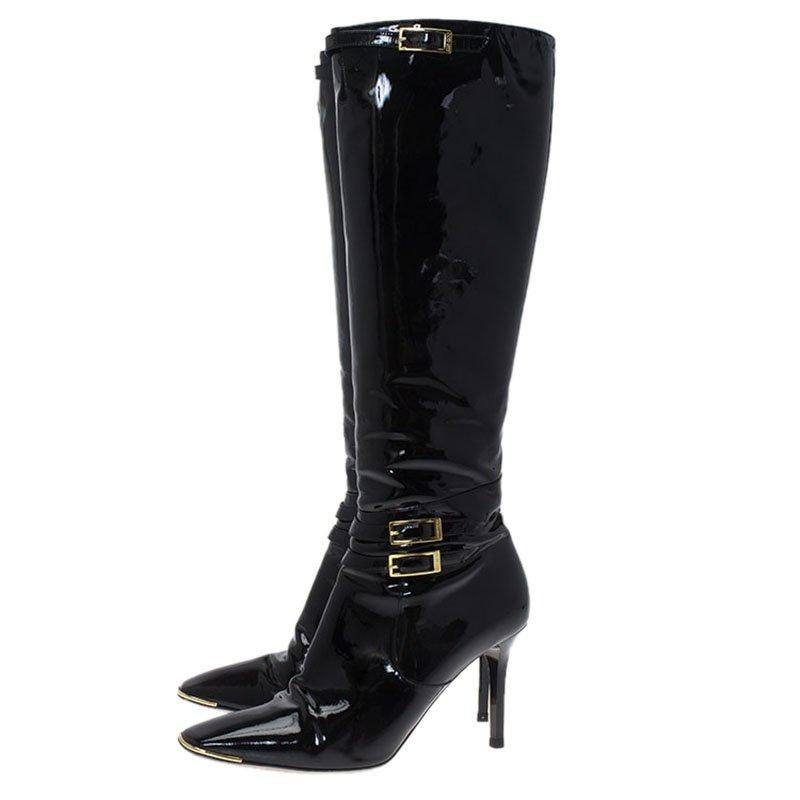 Jimmy Choo Black Patent Leather Sheila Knee Boots Size 40 1