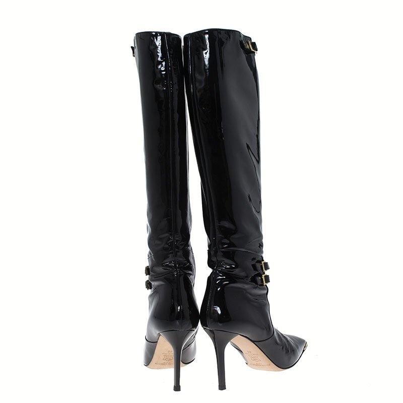 Women's Jimmy Choo Black Patent Leather Sheila Knee Boots Size 40
