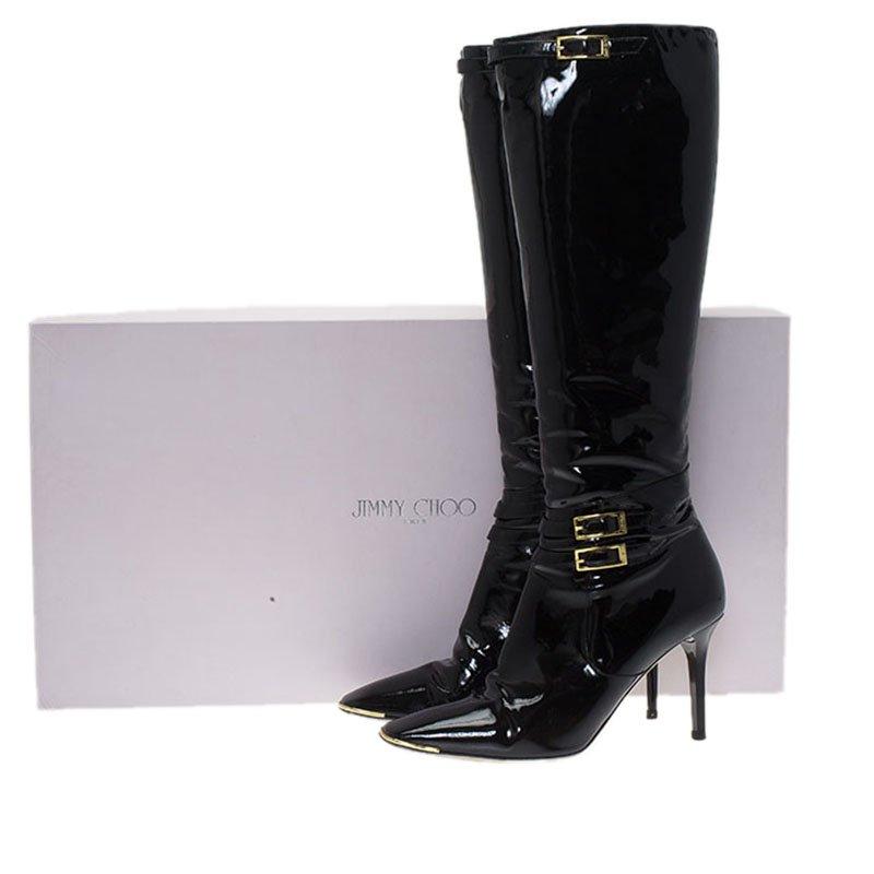 Jimmy Choo Black Patent Leather Sheila Knee Boots Size 40 3