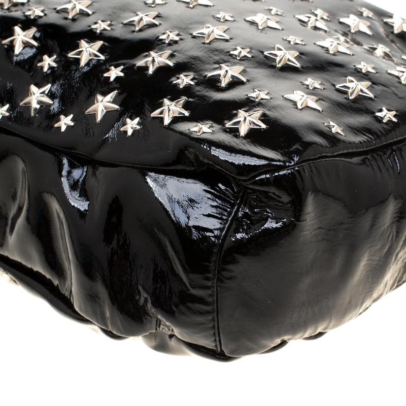 Jimmy Choo Black Patent Leather Small Star Studded Solar Hobo 5