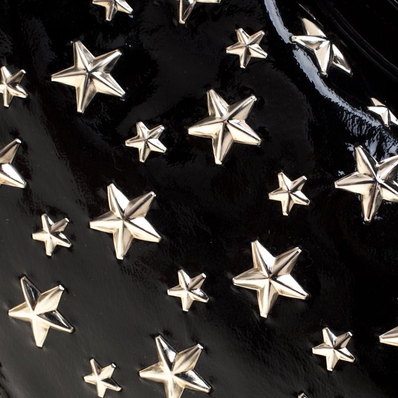 Jimmy Choo Black Patent Leather Small Star Studded Solar Hobo 7