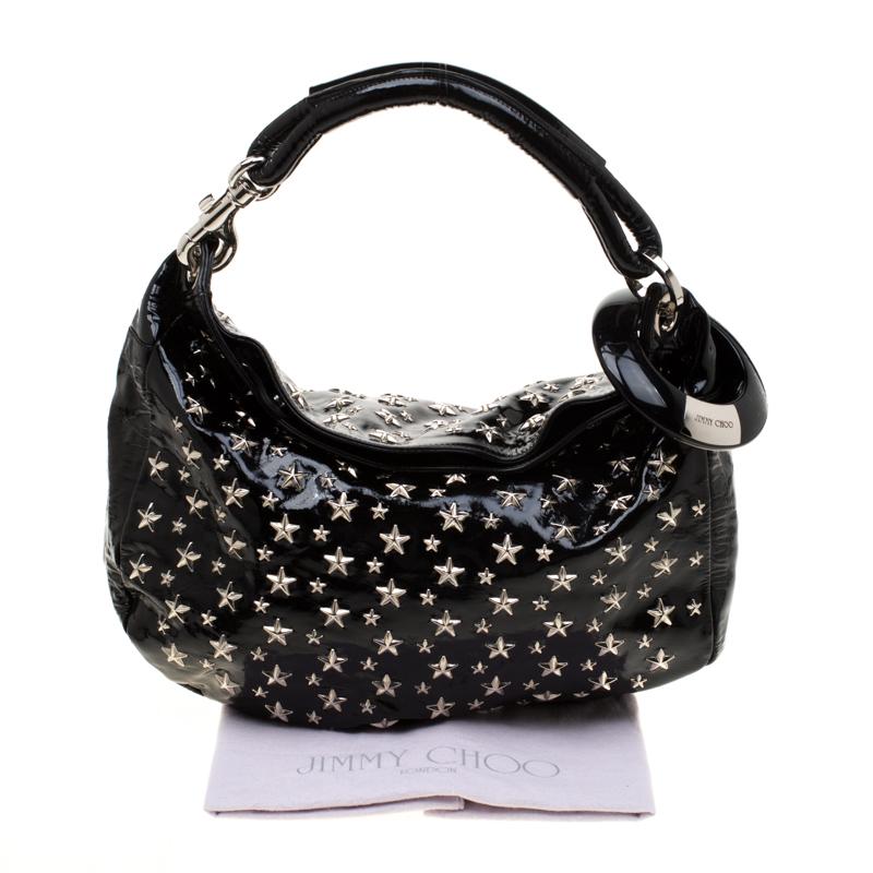 Jimmy Choo Black Patent Leather Small Star Studded Solar Hobo 8