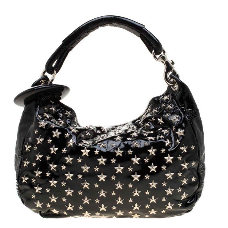 Jimmy Choo Black Patent Leather Small Star Studded Solar Hobo For Sale ...