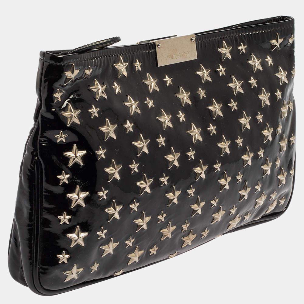 Jimmy Choo Black Patent Leather Star Studded Clutch For Sale 6