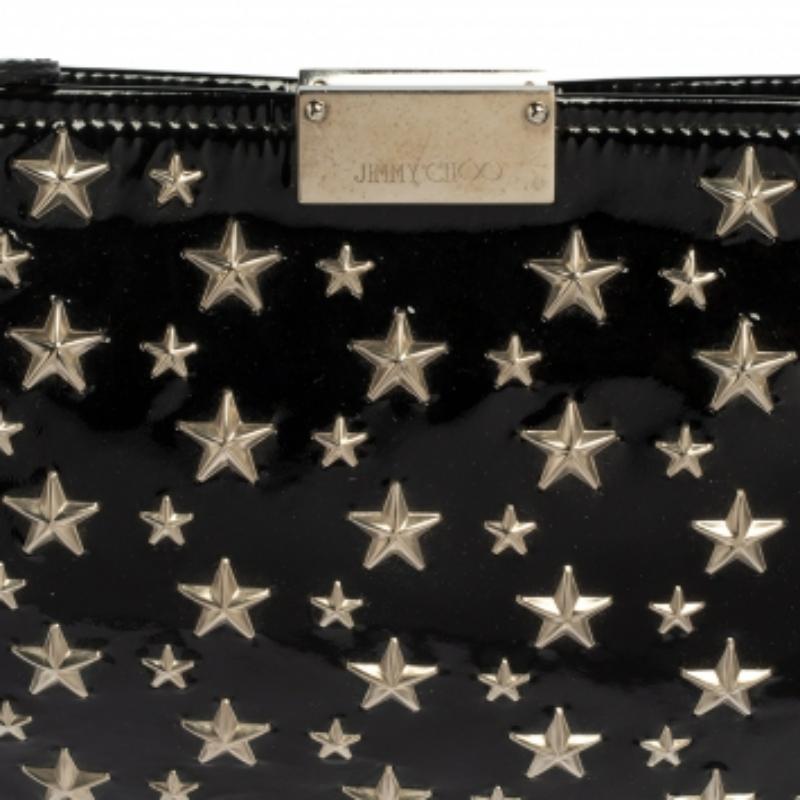 Jimmy Choo Black Patent Leather Star Studded Clutch In Good Condition For Sale In Dubai, Al Qouz 2