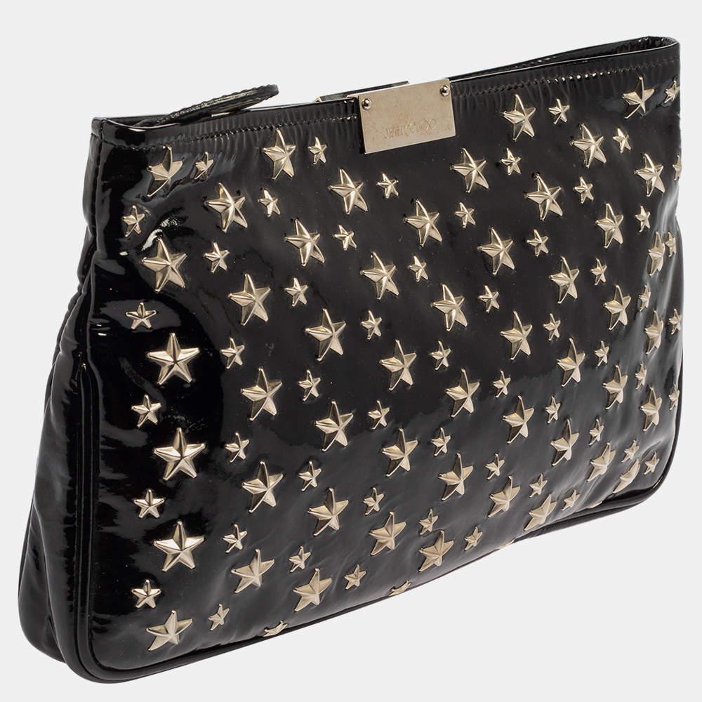 Jimmy Choo Black Patent Leather Star Studded Clutch In Good Condition In Dubai, Al Qouz 2