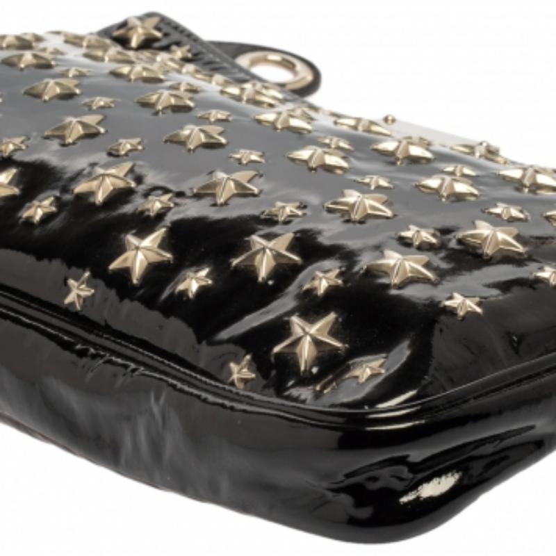 Jimmy Choo Black Patent Leather Star Studded Clutch For Sale 2