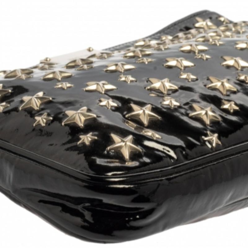 Jimmy Choo Black Patent Leather Star Studded Clutch For Sale 3