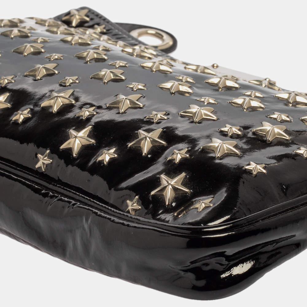Jimmy Choo Black Patent Leather Star Studded Clutch For Sale 3