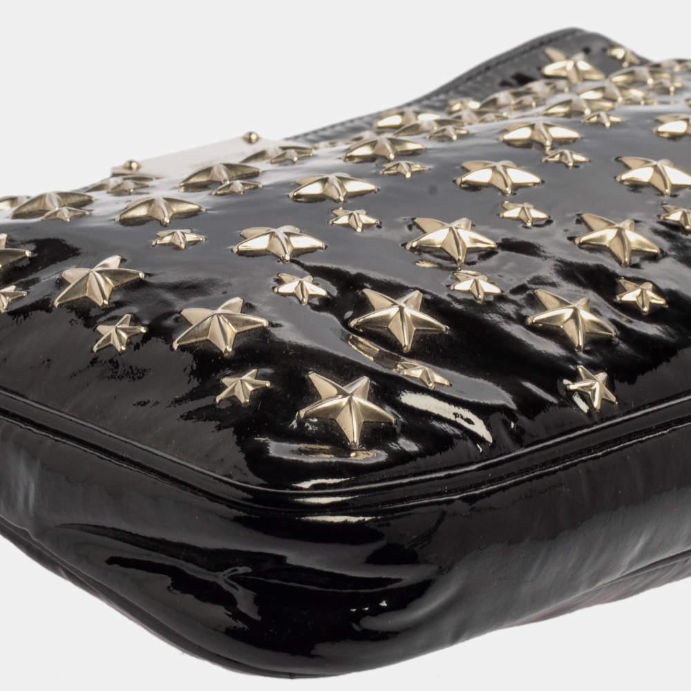 Jimmy Choo Black Patent Leather Star Studded Clutch For Sale 4