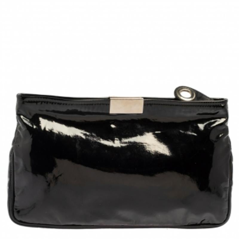 Jimmy Choo Black Patent Leather Star Studded Clutch For Sale 5