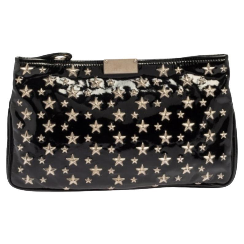 Jimmy Choo Black Patent Leather Star Studded Clutch For Sale