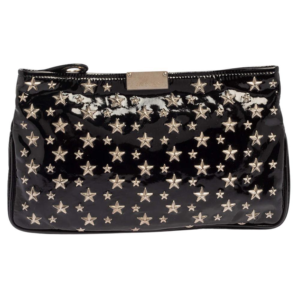 Jimmy Choo Black Patent Leather Star Studded Clutch For Sale