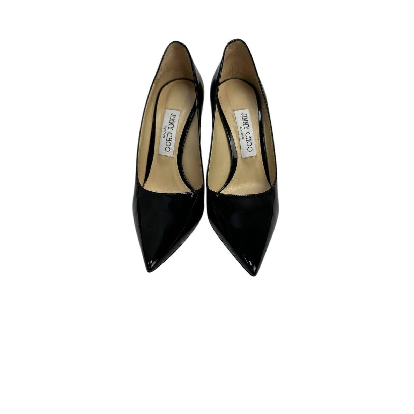 Jimmy Choo Noir Cuir Verni Stilettos Pumps Heels Sz.38 Excellent état - En vente à Krakow, PL