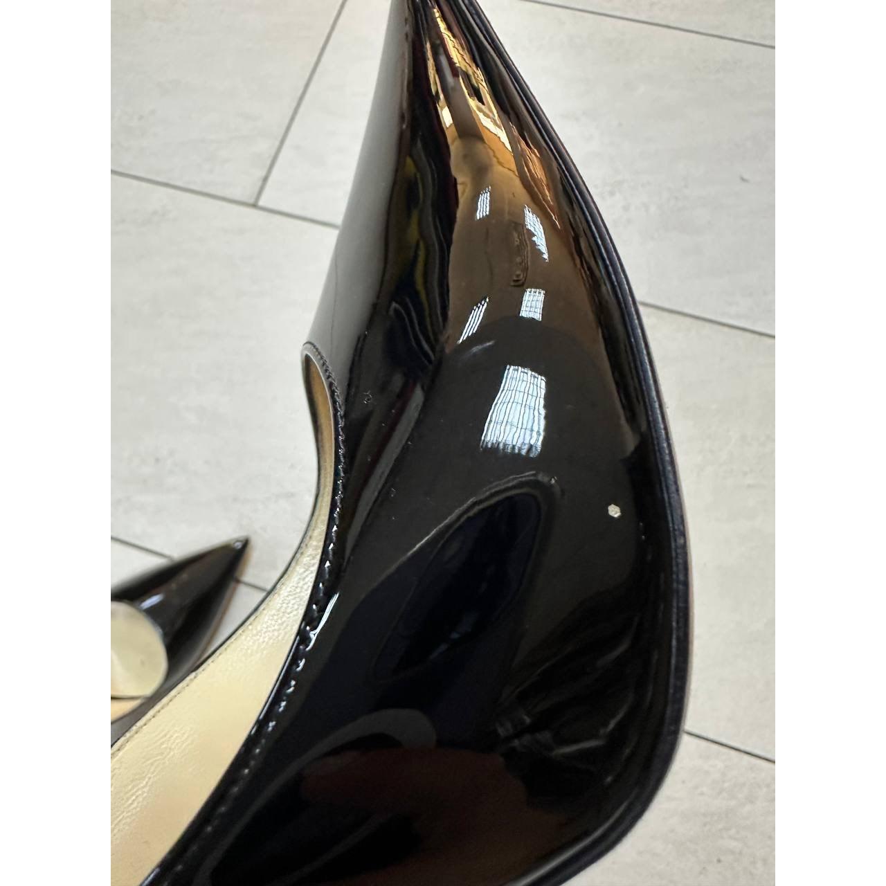 Jimmy Choo Noir Cuir Verni Stilettos Pumps Heels Sz.38 en vente 2