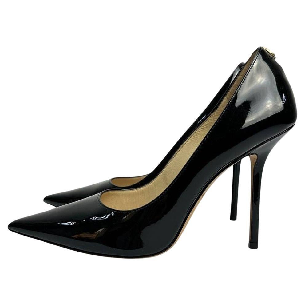 Jimmy Choo Noir Cuir Verni Stilettos Pumps Heels Sz.38 en vente