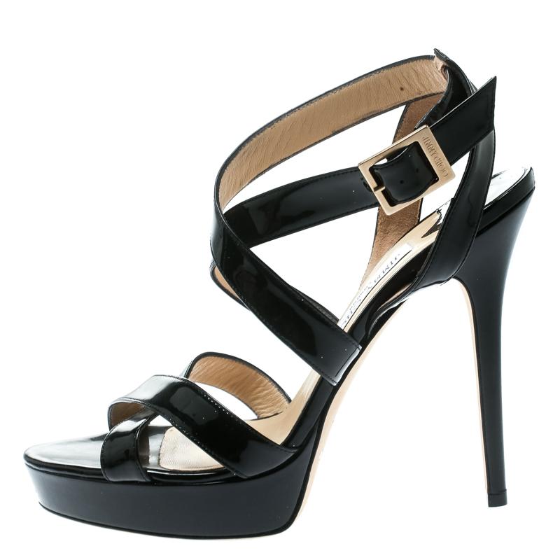 Jimmy Choo Black Patent Leather Vamp Platform Sandals Size 40 1