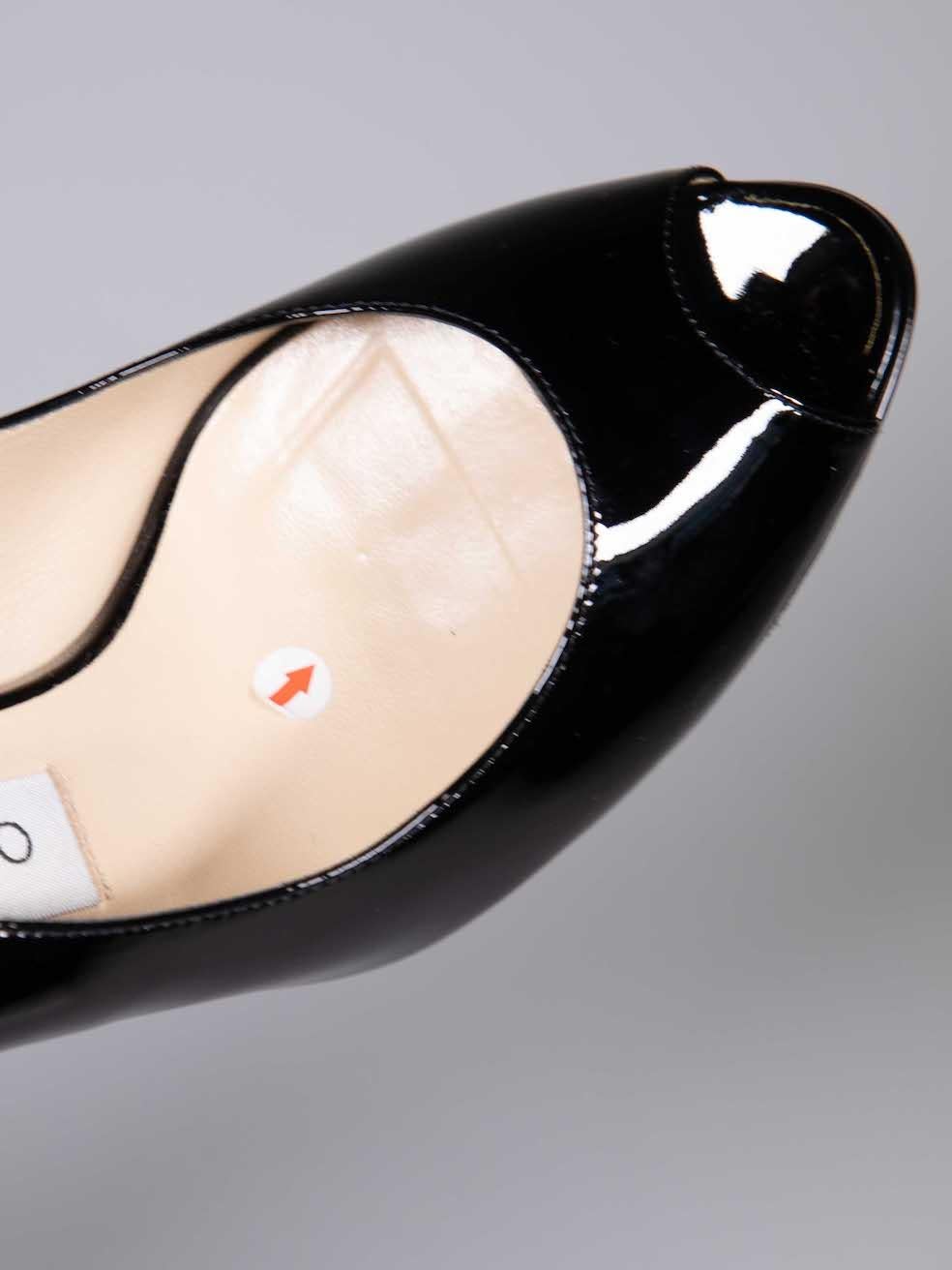 Jimmy Choo Black Patent Peep-Toe Slingback Heels Size IT 36.5 For Sale 1