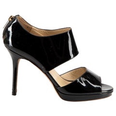 Jimmy Choo Black Patent Private Strap Heeled Sandals Size IT 38