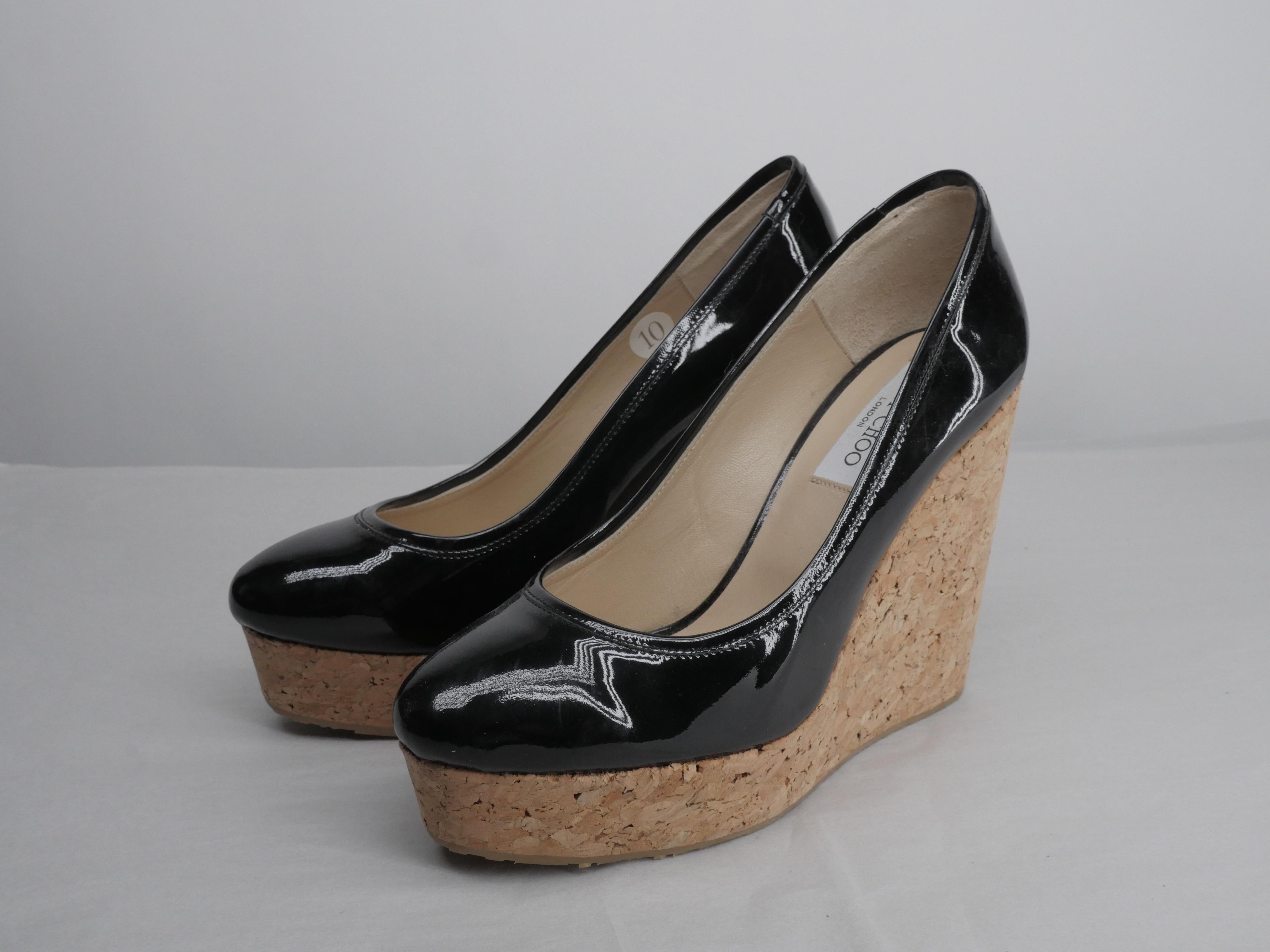 Jimmy Choo Black Patent Size 40 Platform Wedge 4