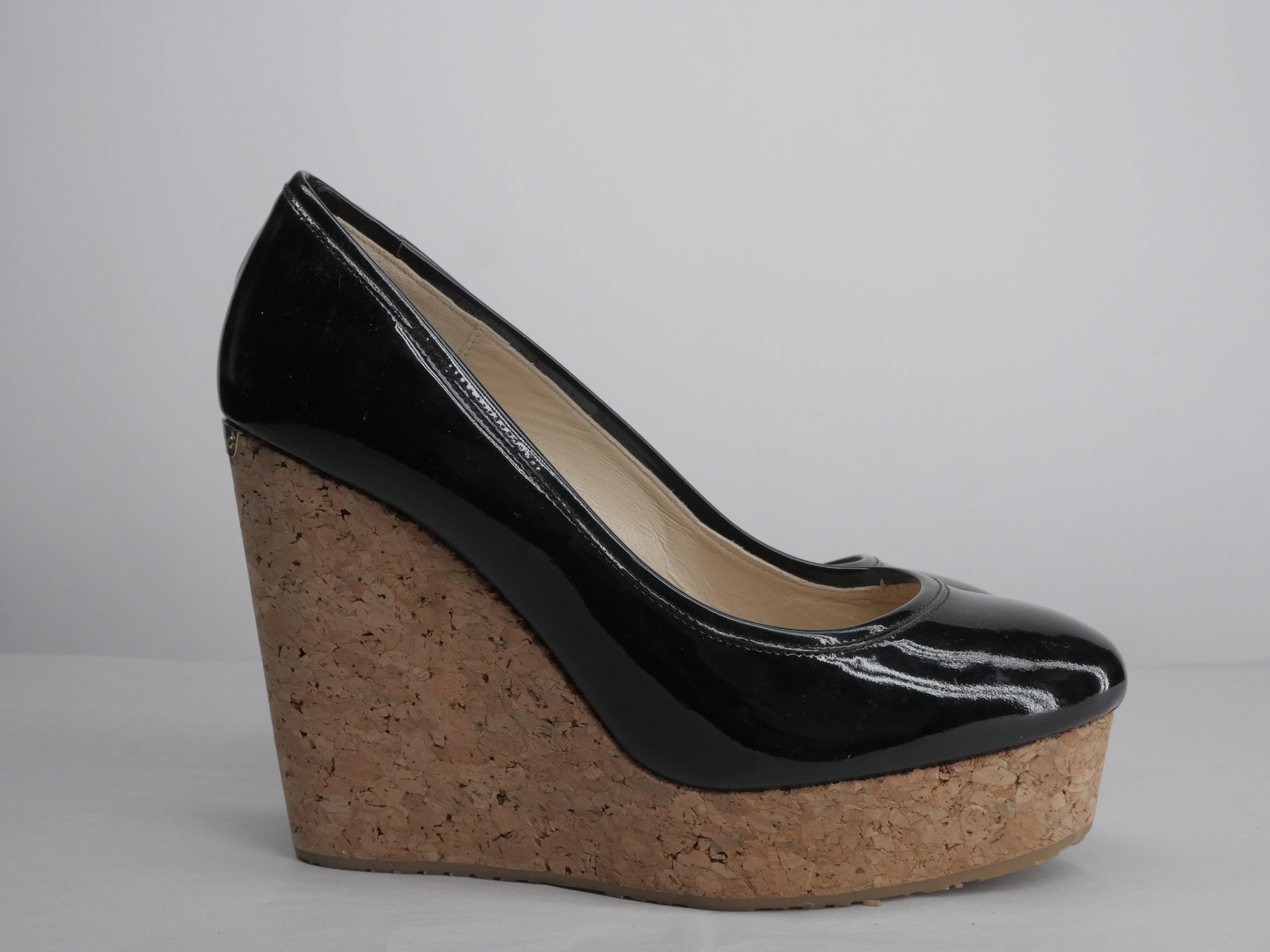 Brown Jimmy Choo Black Patent Size 40 Platform Wedge