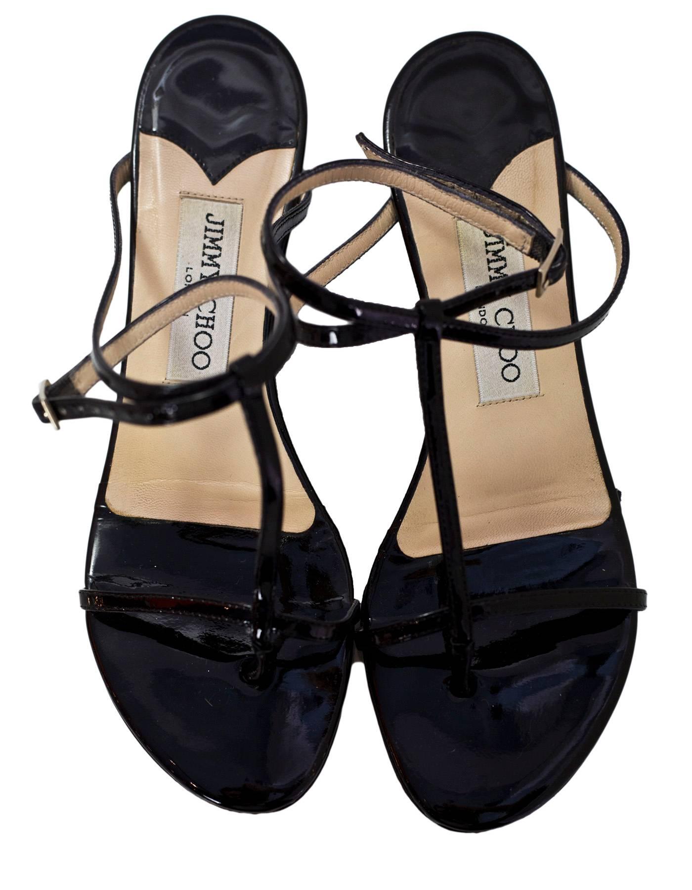 Jimmy Choo Black Patent T-Strap Sandals Sz 36 In Good Condition In New York, NY