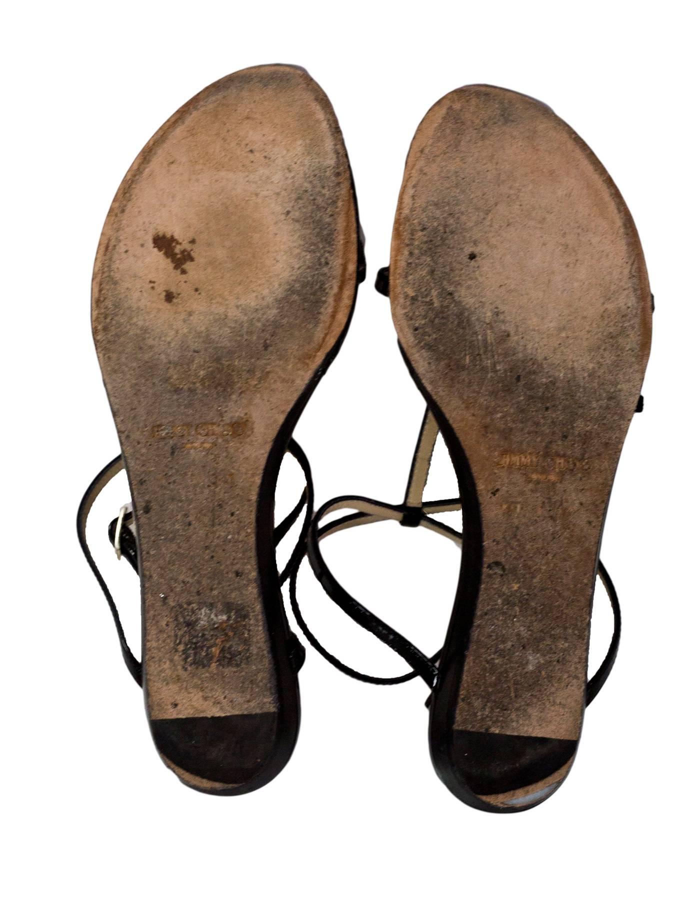 Jimmy Choo Black Patent T-Strap Sandals Sz 36 1