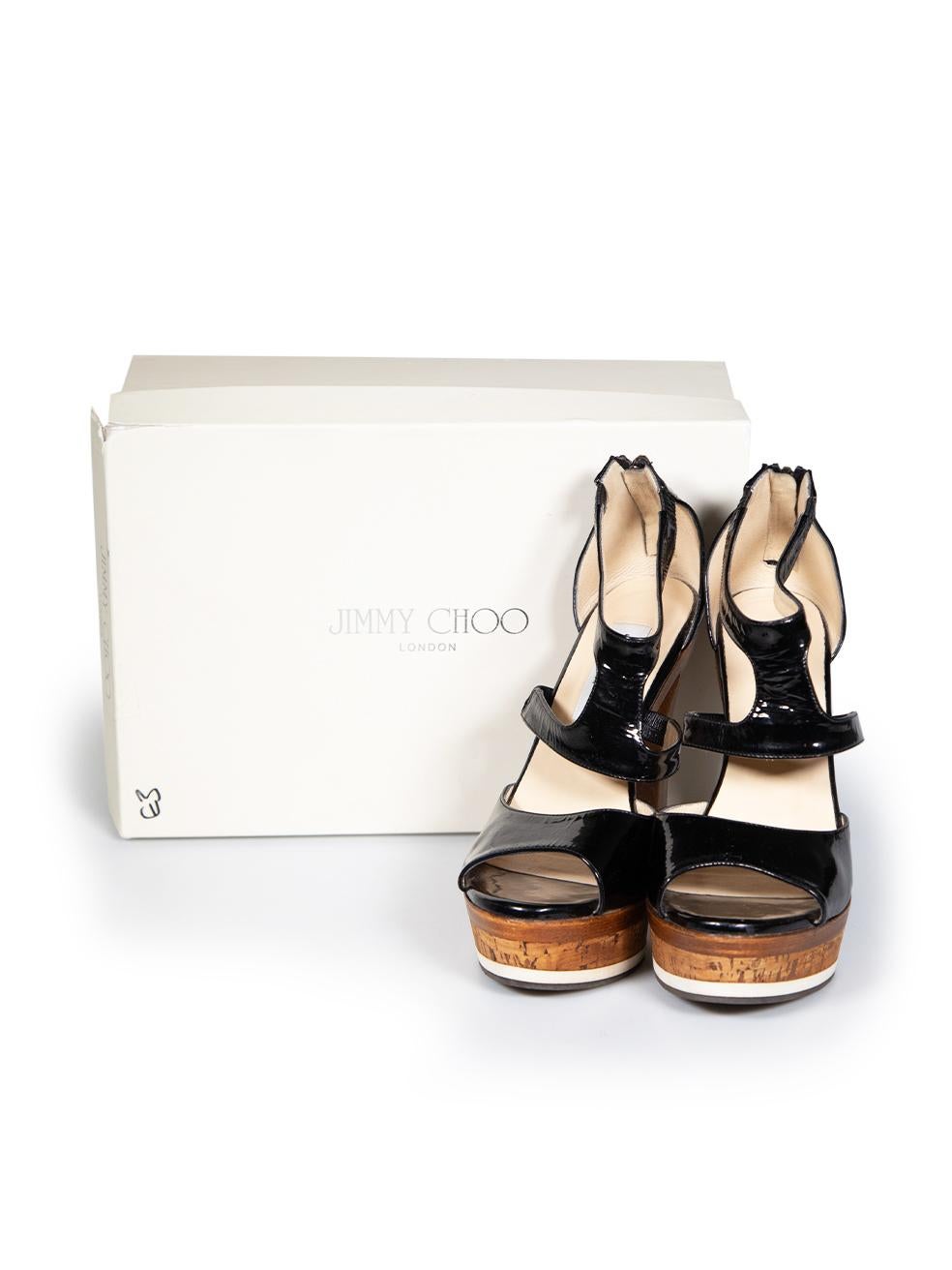 Jimmy Choo Black Patent Wood Platform Sandals Size IT 37 en vente 5