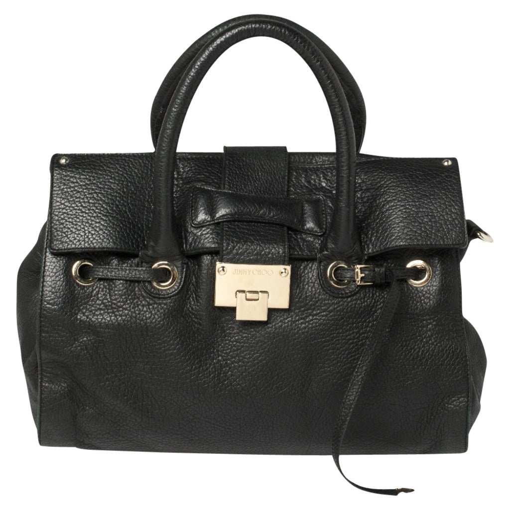 Jimmy Choo Black Pebbled Leather Medium Rosalie Satchel