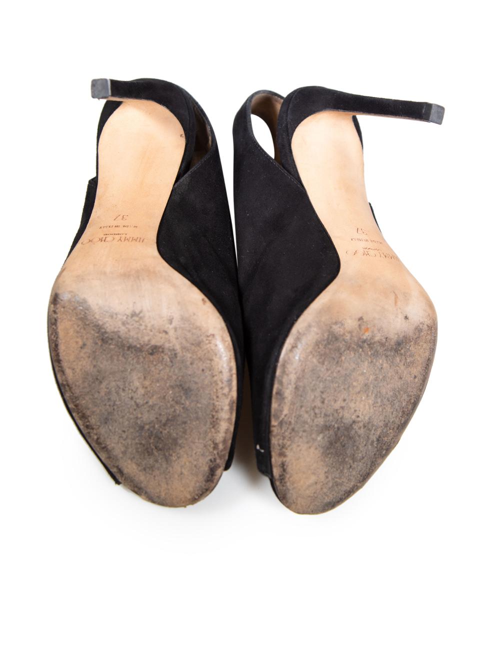 Women's Jimmy Choo Black Peep Toe Clue Slingback Sandals Size IT 37 For Sale