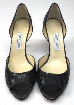 Jimmy Choo Black Peep Toe Sparkle Heels - 42