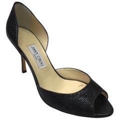 Used Jimmy Choo Black Peep Toe Sparkle Heels - 42