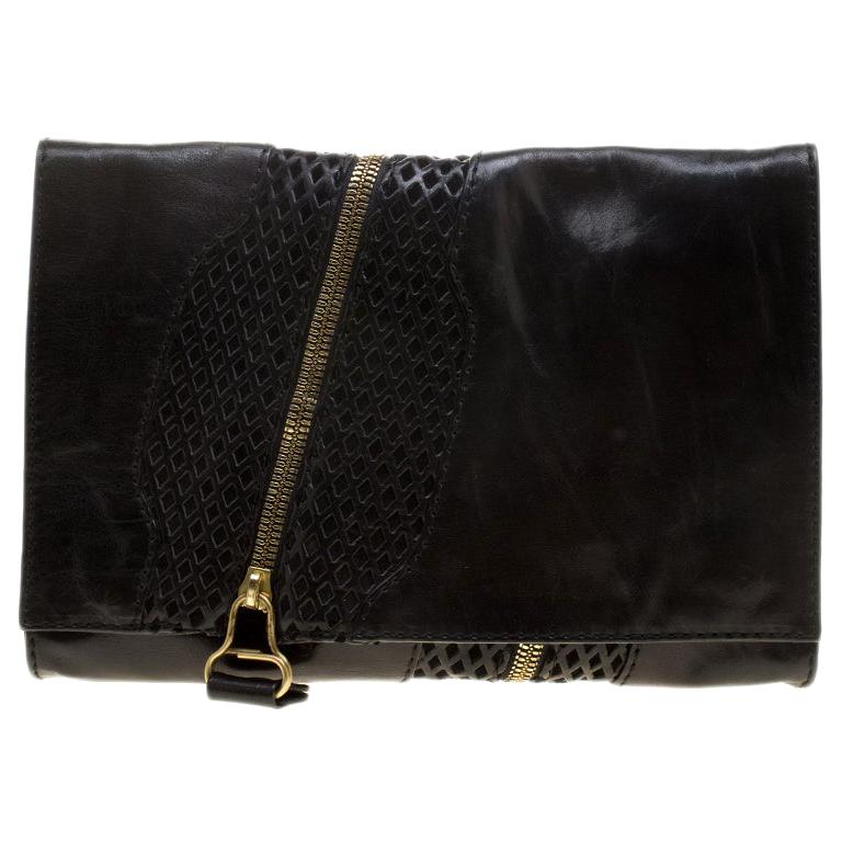 Jimmy Choo Black Perforated Leather Martha Clutch