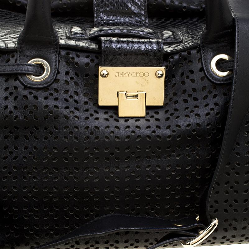 Jimmy Choo Black Perforated Leather Rosa Flap Over Tote 1
