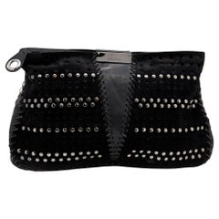 Jimmy Choo Black Perforated Suede and Leather Studded Clutch
