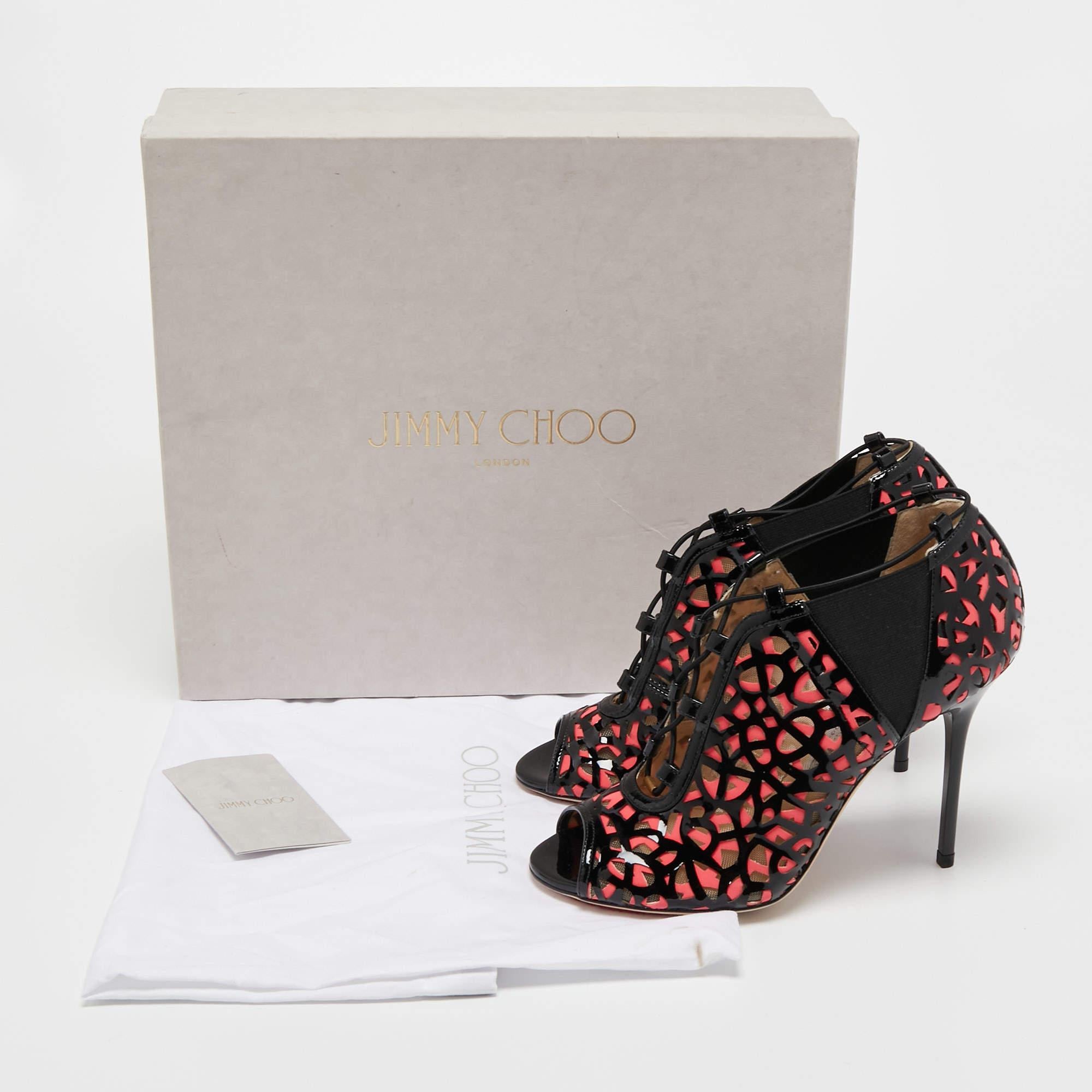 Jimmy Choo Black/Pink Mesh and Patent Leather Boots Size 37 For Sale 5