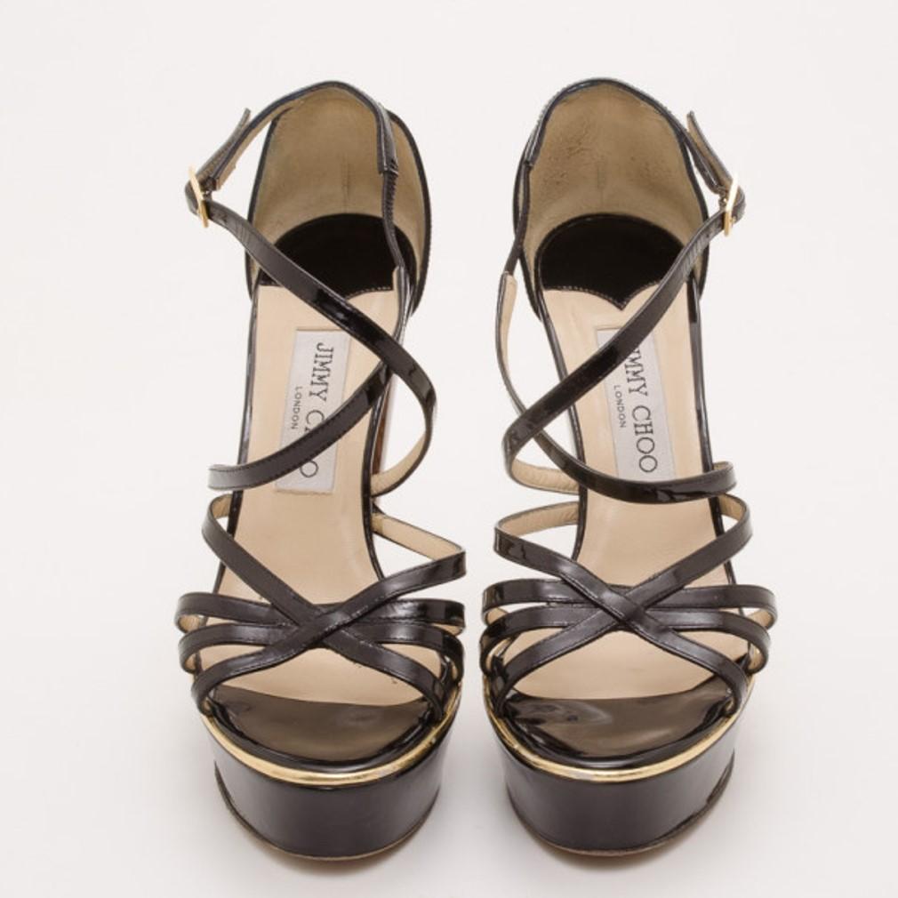 Jimmy Choo Black Platform Sandals Size 37.5 In Good Condition In Dubai, Al Qouz 2