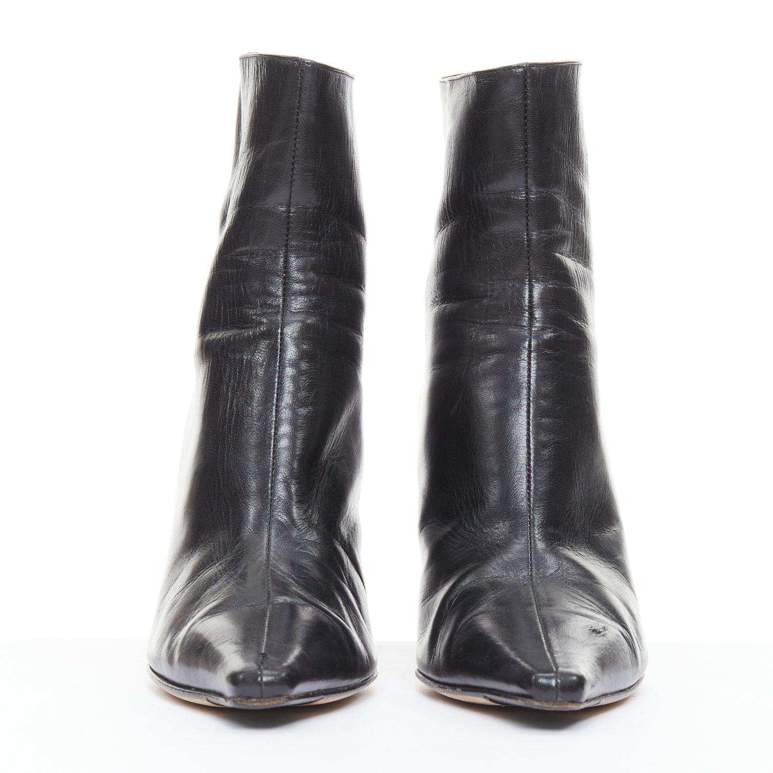 JIMMY CHOO black pointed square toe spool heeled ankle boots EU39.5 Negro