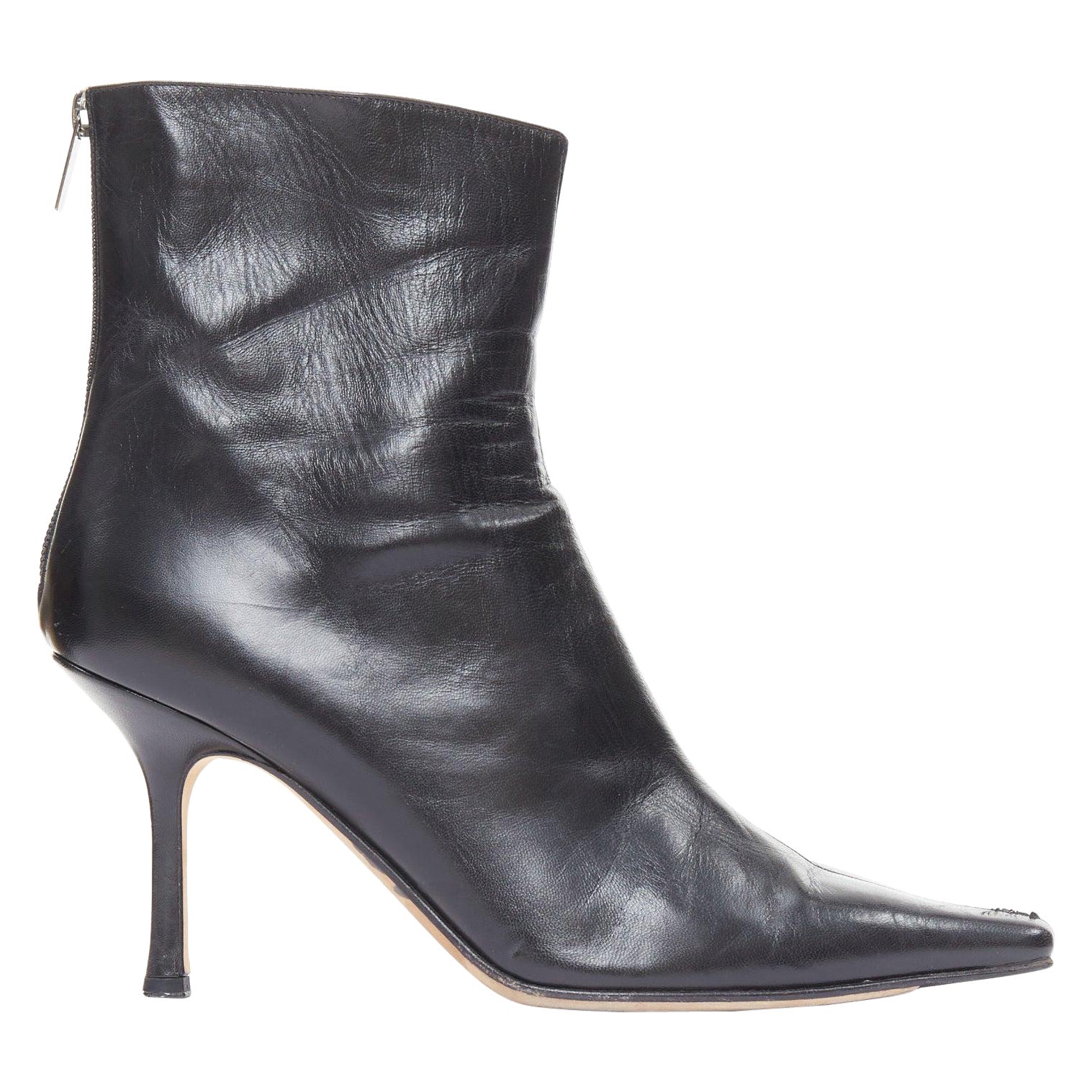 JIMMY CHOO black pointed square toe spool heeled ankle boots EU39.5