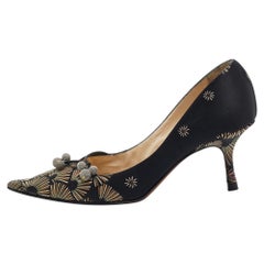 Jimmy Choo Black Printed Satin Pointed Toe Pumps Size 38