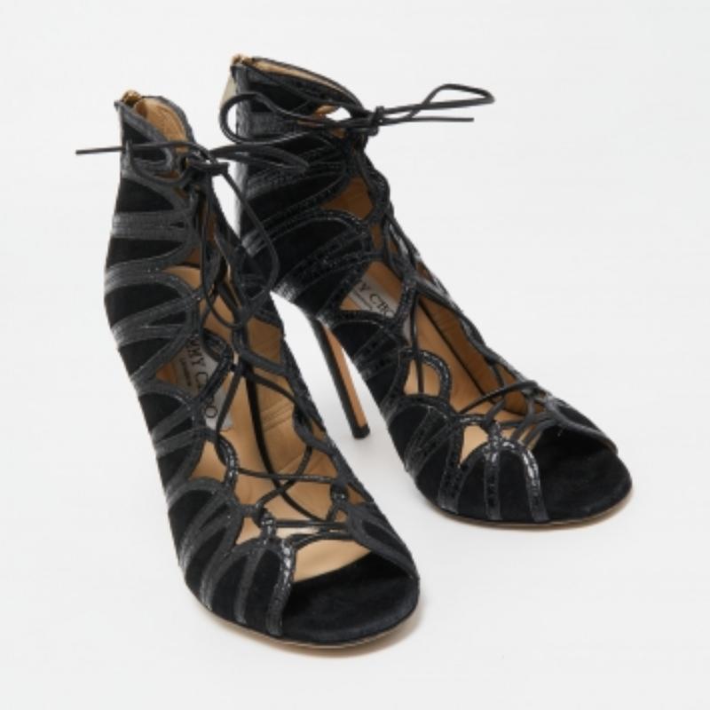 Donna Jimmy Choo Pumps nere in pitone e pelle scamosciata Up & Up 37 in vendita