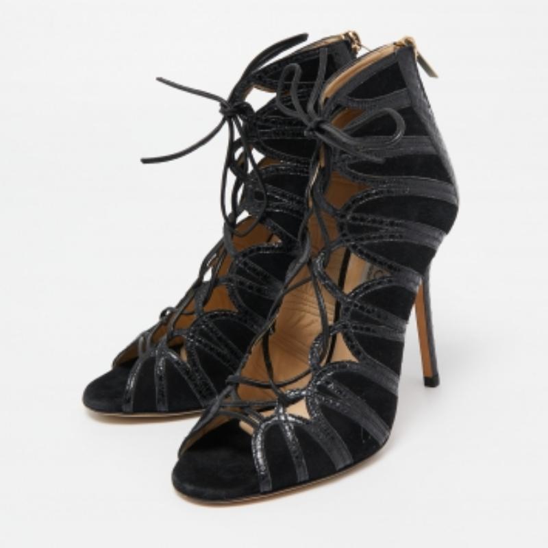 Jimmy Choo Pumps nere in pitone e pelle scamosciata Up & Up 37 in vendita 3